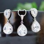 Wedding Jewelry Bridal Jewelry Bridal Earrings Bridal Necklace Clear White LUX Cubic Zirconia Tear drops Jewelry Set