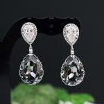 Bridal Earrings Bridesmaid Earrings cubic zirconia ear wires and Silver Night Swarovski Crystal Tear drops
