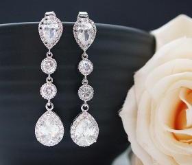 Wedding Bridal Jewelry Bridal Earrings CZ connectors and clear white (LUX) cubic zirconia tear drop dangle Earrings Bridesmaid Jewelry